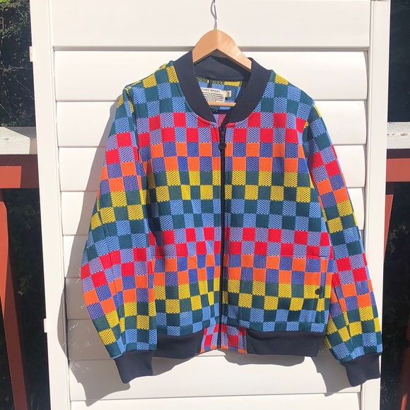 Tory Sport Colorful Checkered Bomber Jacket ON SALE - Picture 2 of 7